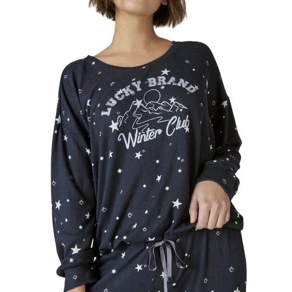 Lucky Brand Sleep Top Navy Blue Winter Club Size Small - Picture 3 of 9